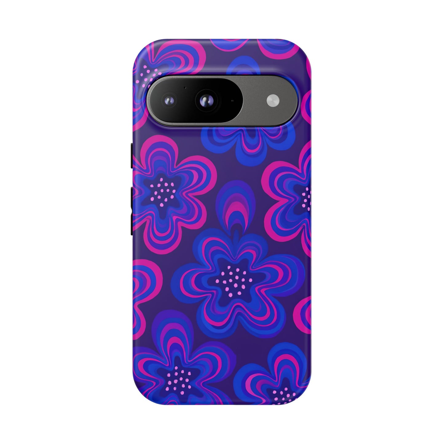 Retro Swirl Flower Tough Phone Case - Groovy Psychedelic Floral Pattern, Funky Vintage Aesthetic, Compatible with iPhone, Galaxy, and Google