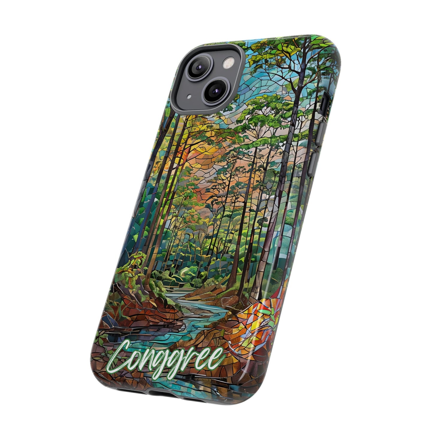 Congaree Mosaic Tough Phone Case - Lush Swamp Forest Art, Southeast Nature Aesthetic, Compatible with iPhone, Galaxy, and Google Phones