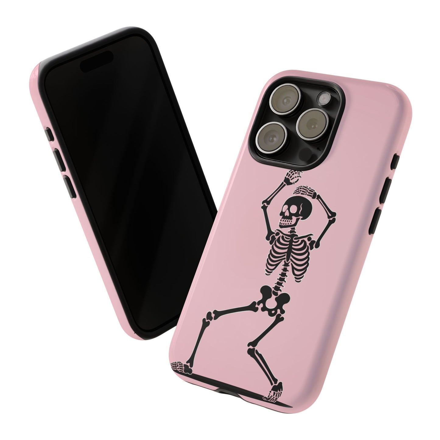 Dancing Skeleton Tough Phone Case - Coquette Halloween Aesthetic, Creepy Cute Pink Style, Compatible with iPhone, Galaxy, and Google Phones
