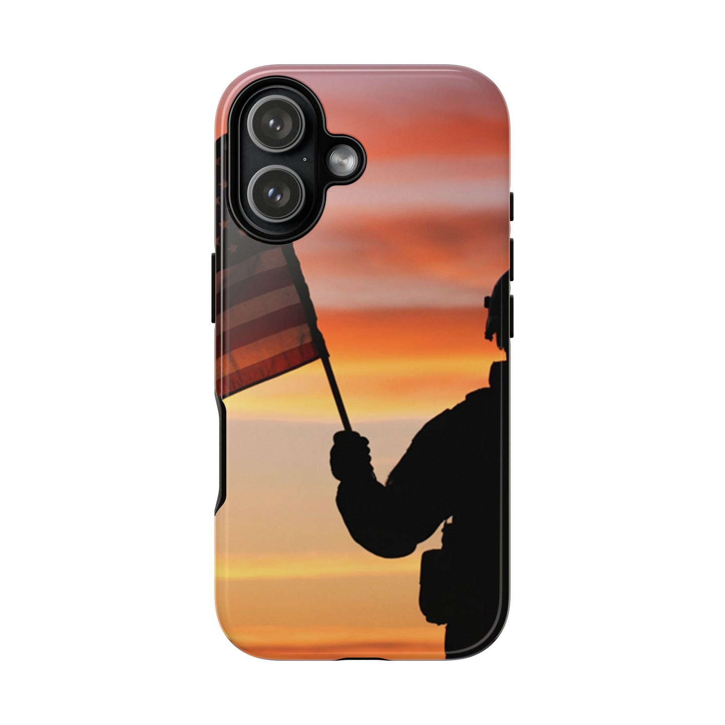 Sunset Soldier Veteran Flag Tough Phone Case, American Grunge USA Phone Cover, compatible with iPhone 17, 16, 15, 14, 13, Galaxy, Google