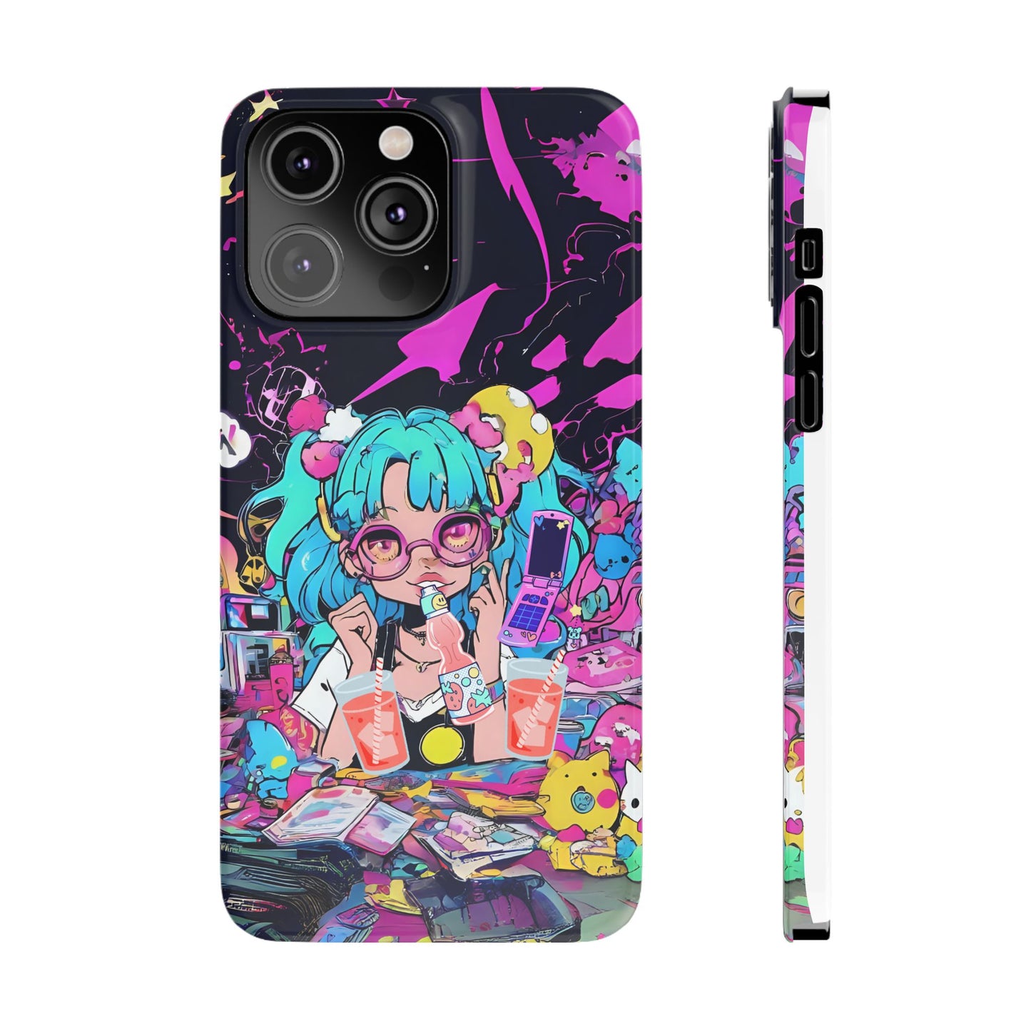 2K Anime Girl Slim Phone Case - Kawaii Vaporwave Style, Cute Maximalist Aesthetic, Cute Phone Covers, Unique Gifts for Teens