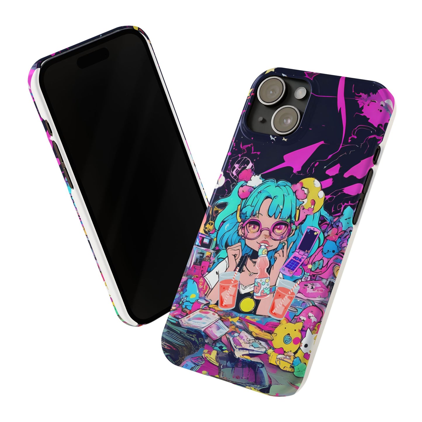 2K Anime Girl Slim Phone Case - Kawaii Vaporwave Style, Cute Maximalist Aesthetic, Cute Phone Covers, Unique Gifts for Teens