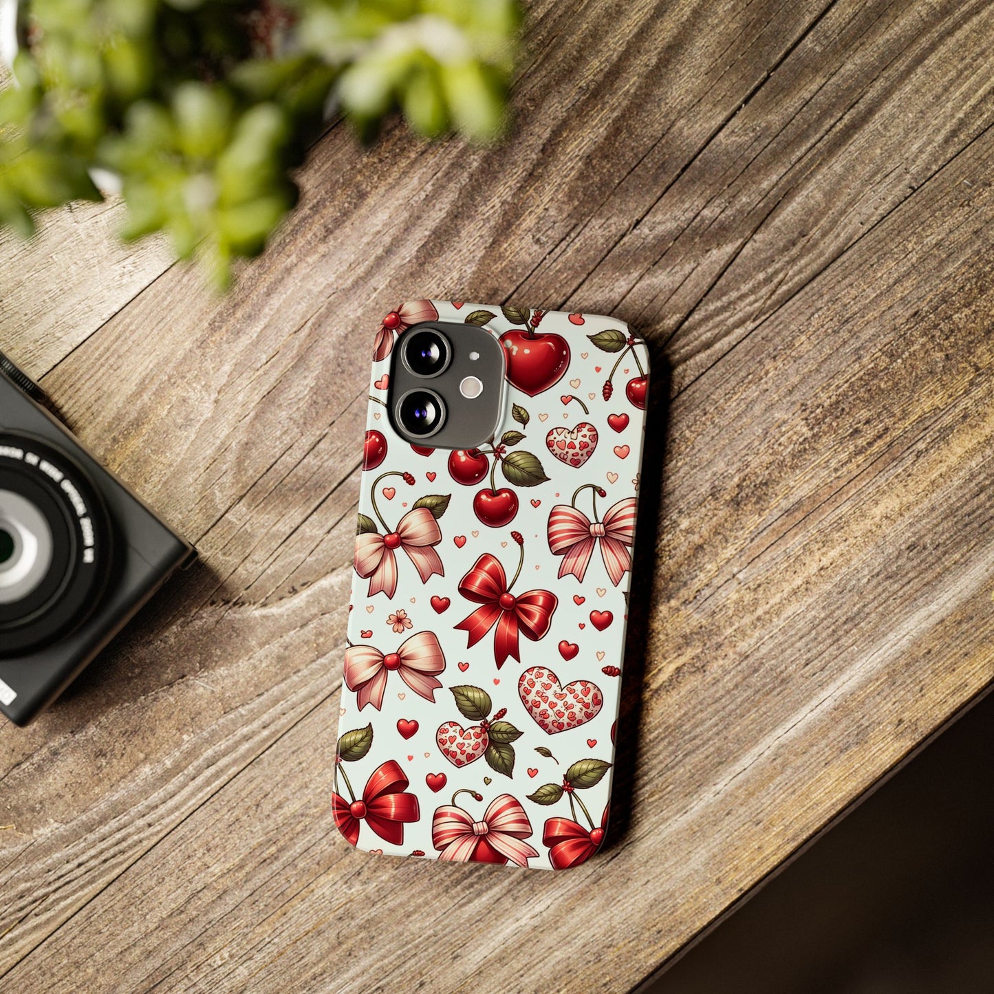 Cute Floral Phone Cases, Cherry Heart Phone Accessories, Valentine Gift, Girly Slim Phone Case, Trendy Mobile Cover