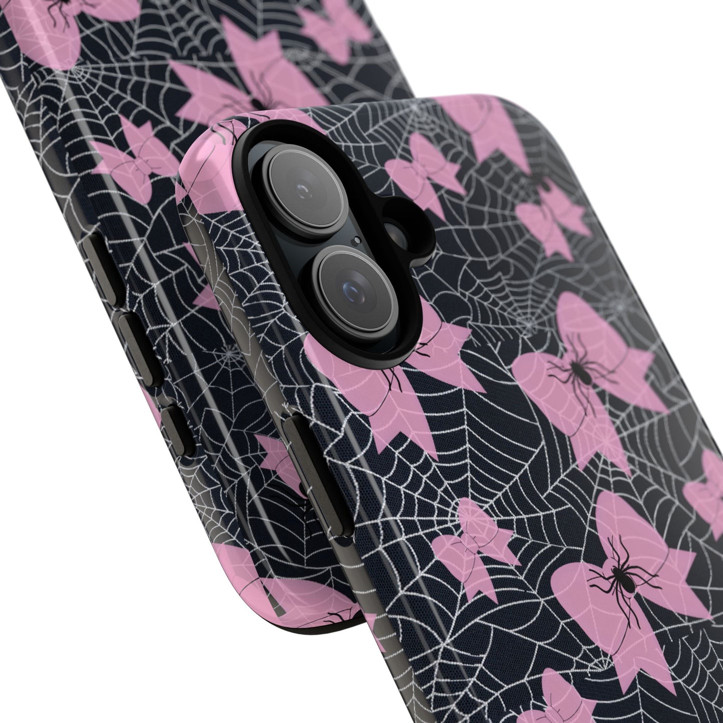 Pink Spider Bow Phone Case, Goth Coquette Spiderweb Phone Cover Creepy Cute Halloween Aesthetic Case Spooky Glam Girl Accessory for Alt Fans