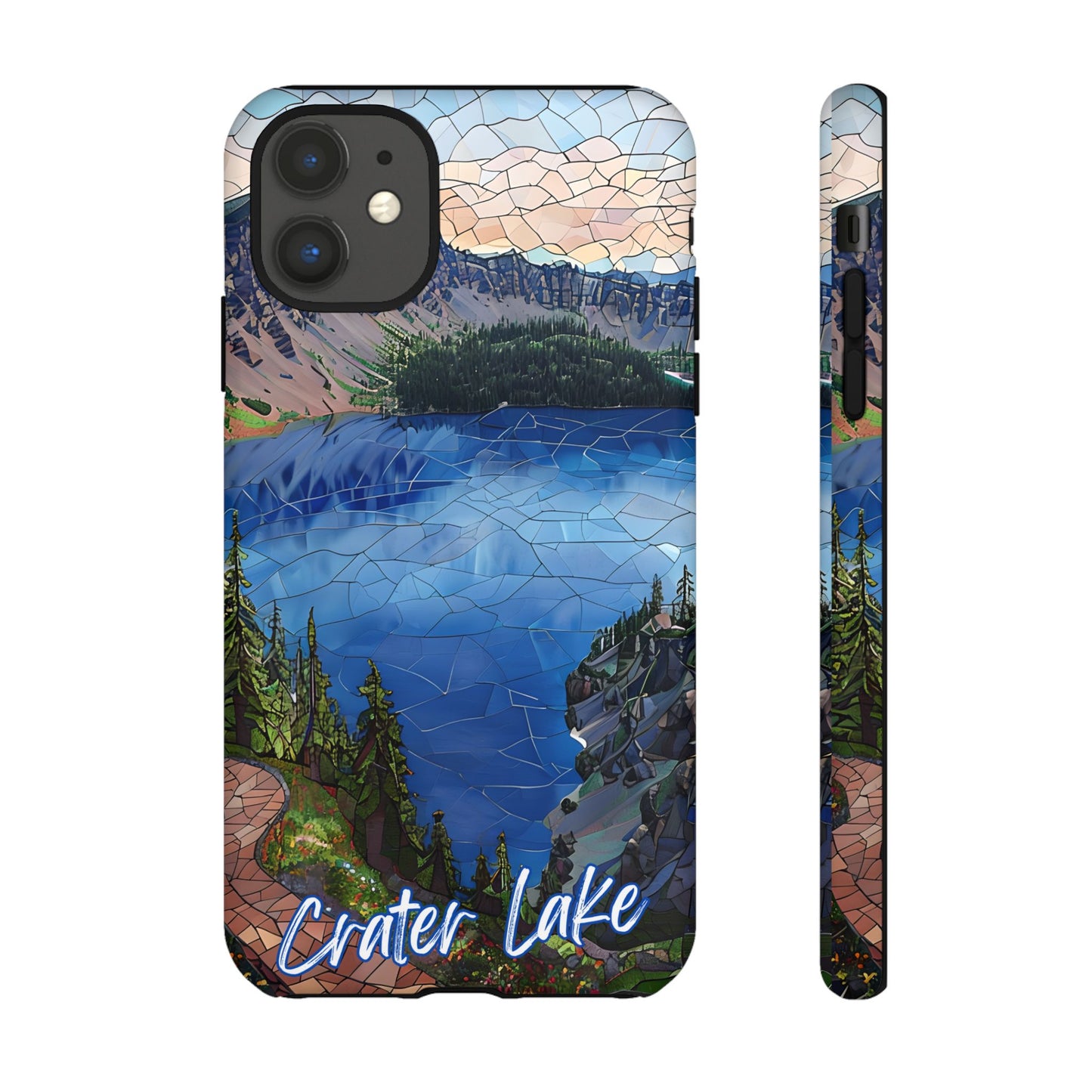 Crater Lake  National Park Oregon  Phone Case, Mosaic Phone Case, Mountain Nature Art, National Park Gift, Scenic Forest Phone Cover