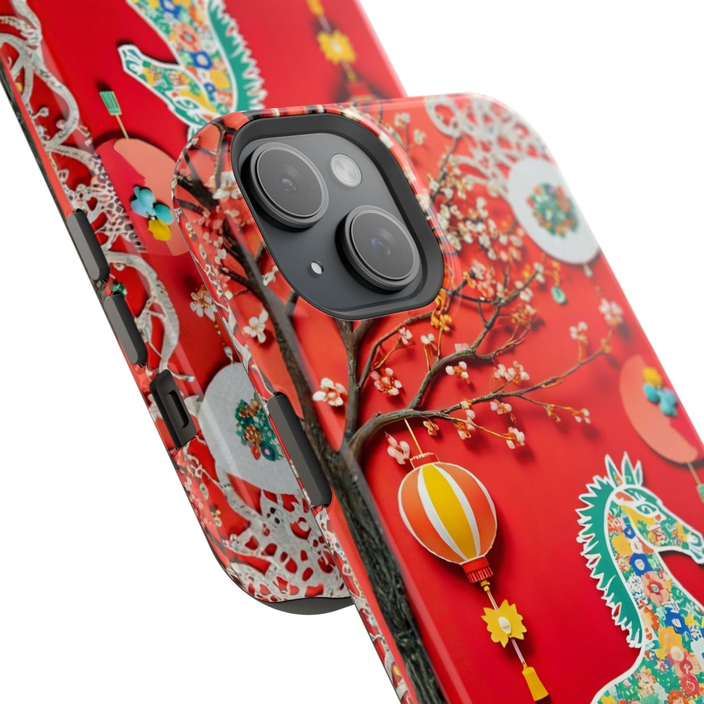 Year of the Horse Floral Art Magnetic Phone Case, Chinese Zodiac 2026 Design, compatible with iPhone 17 16 15 14 13