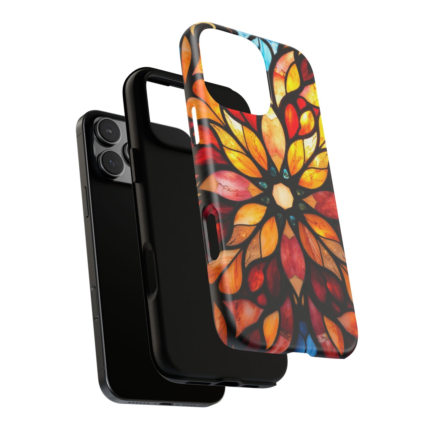 Stained Glass Mandala Phone Case Boho Floral Design compatible with iPhone 16 Pro Max Plus 15 14 13 12 11 X Samsung, Pixel- Protective Cover