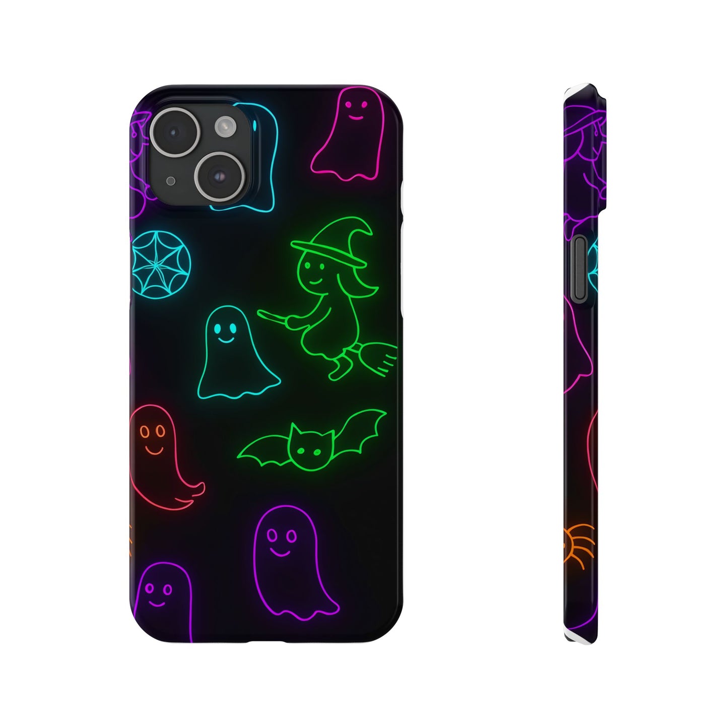 Neon Halloween Phone Case, Cute Ghost Witch Aesthetic Slim Phone Case, Compatible with iPhone, Galaxy, Google