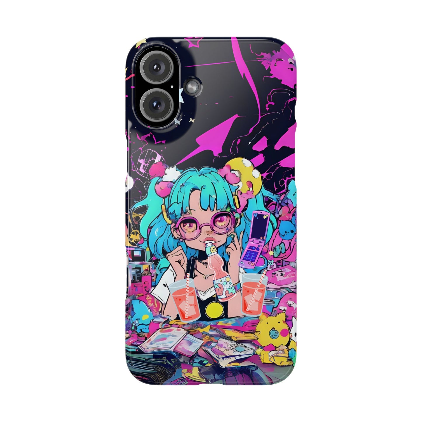2K Anime Girl Slim Phone Case - Kawaii Vaporwave Style, Cute Maximalist Aesthetic, Cute Phone Covers, Unique Gifts for Teens