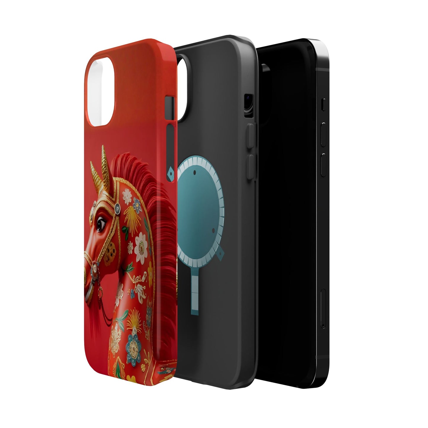 Year of the Horse Floral Art Magnetic Phone Case, Chinese Zodiac 2026 Design, compatible with iPhone 17 16 15 14 13