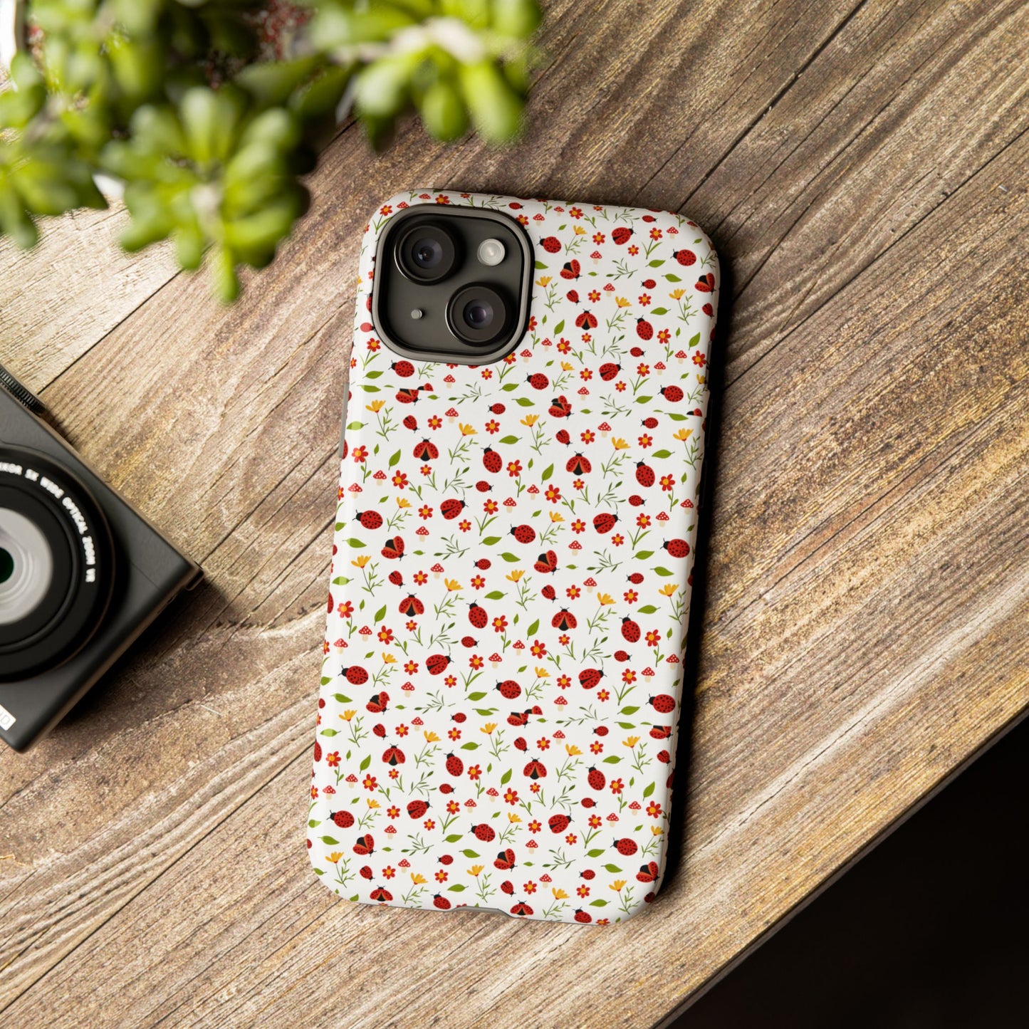 Ladybug Tough Phone Case - Cute Insect Aesthetic, Nature-Inspired Pattern Art, Compatible with iPhone, Galaxy, and Google Phones