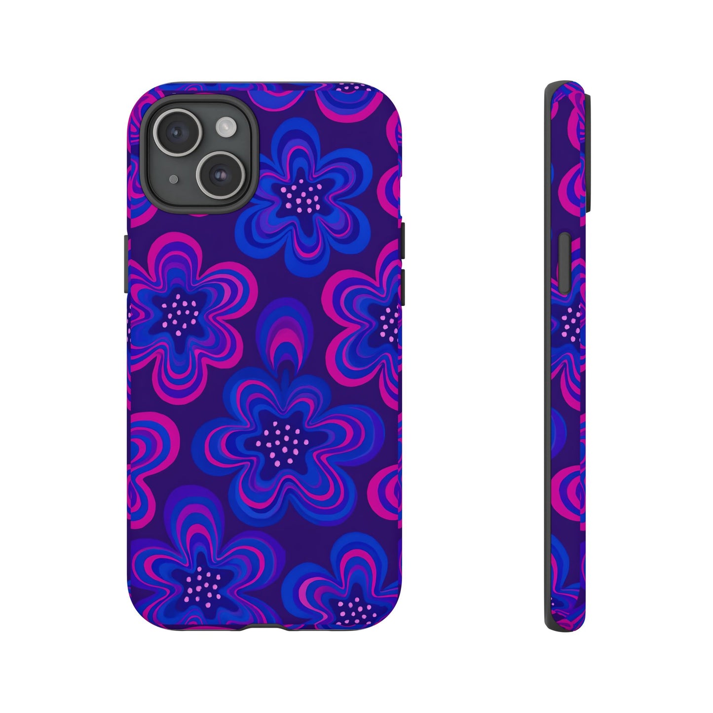 Retro Swirl Flower Tough Phone Case - Groovy Psychedelic Floral Pattern, Funky Vintage Aesthetic, Compatible with iPhone, Galaxy, and Google