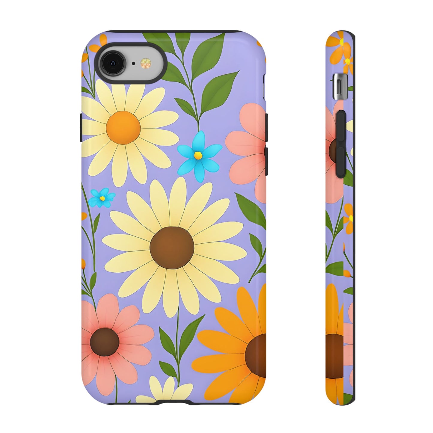 Minimal Daisy Flower Tough Phone Case - Retro Coquette Floral Print, Cute Soft Aesthetic, Compatible with iPhone, Galaxy, and Google Phones