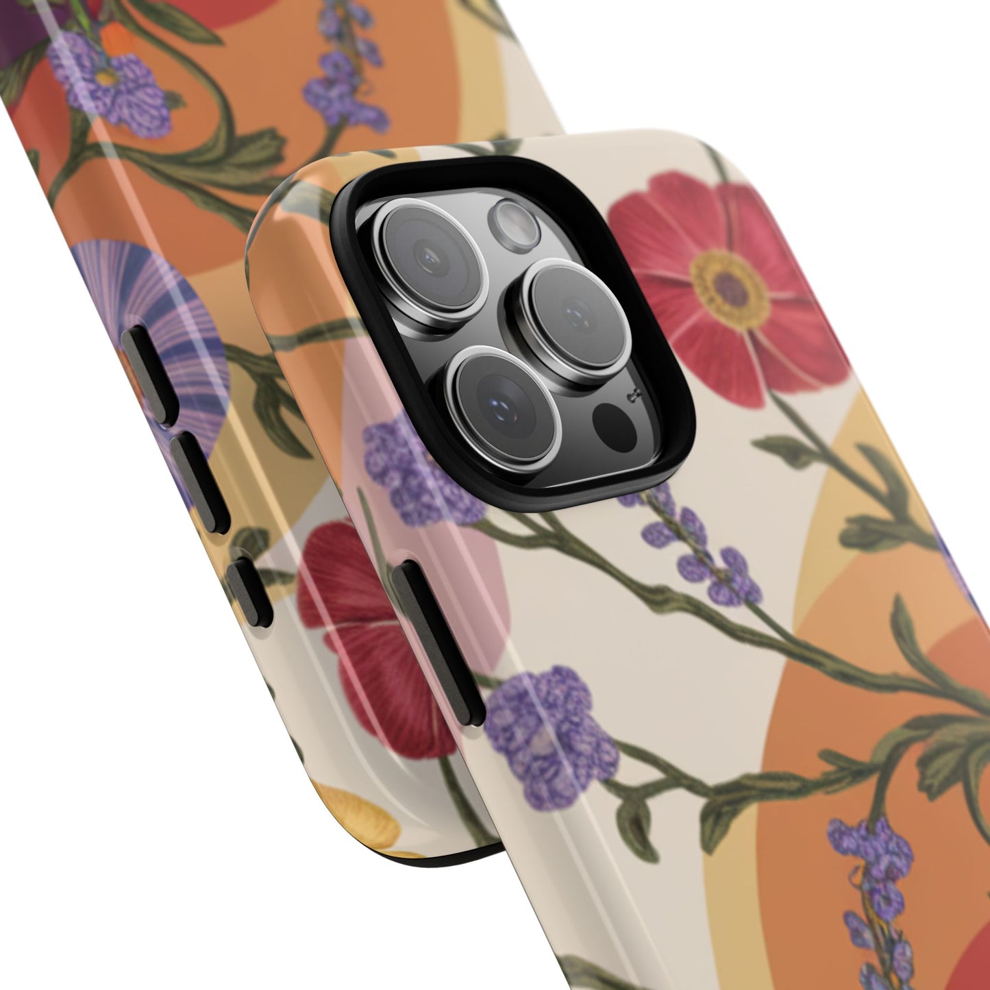 Retro Floral Rainbow Design Tough Phone Case - Compatible with iPhone 16, 15, 14, 13, 12, 11, X, Xr, Xs Pro Max Plus X Samsung Google Pixel