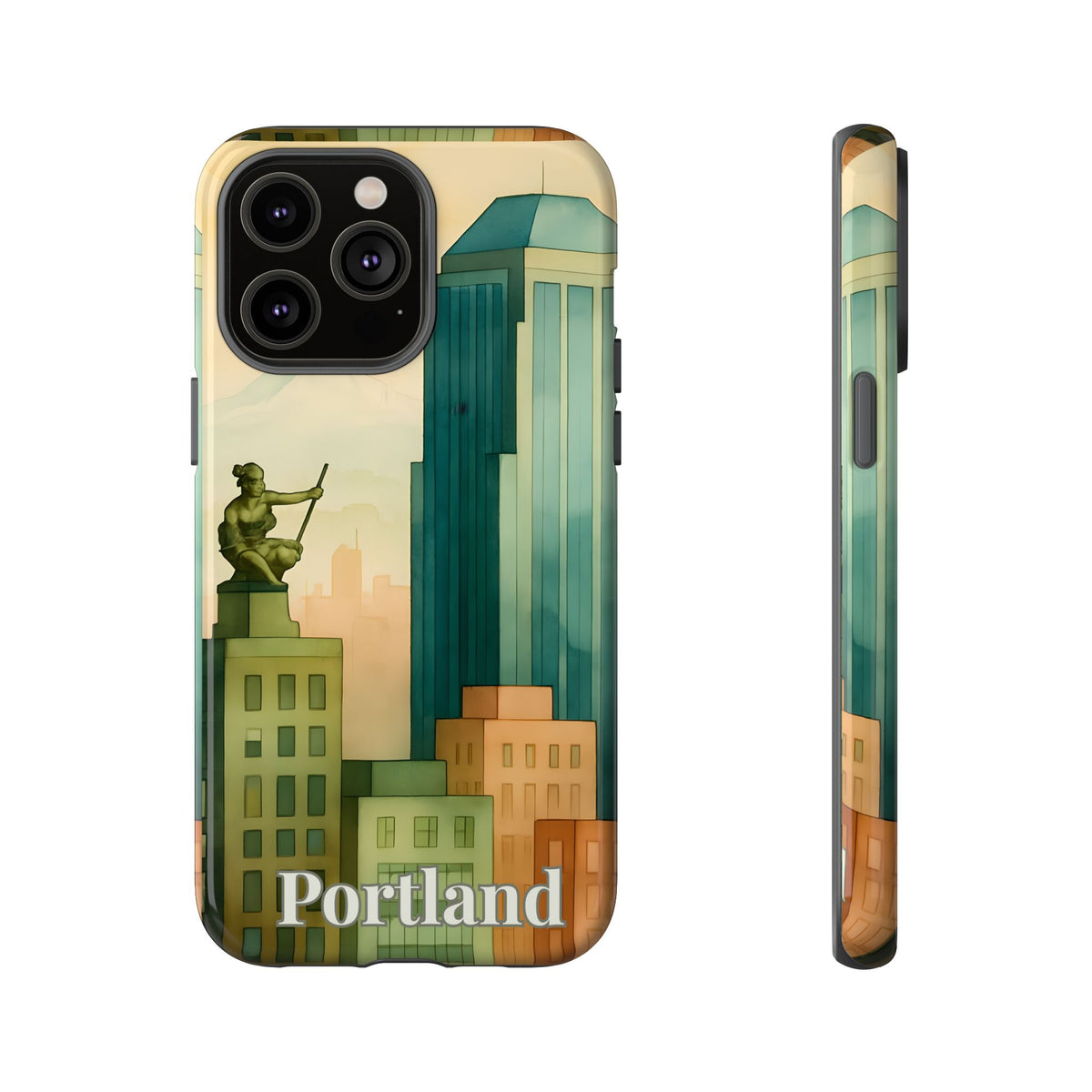 Portland Cityscape Phone Case • Urban Skyline Art Tough Case • Watercolor City Aesthetic • Gift for Travelers • Compatible with iPhone, Galaxy, Google