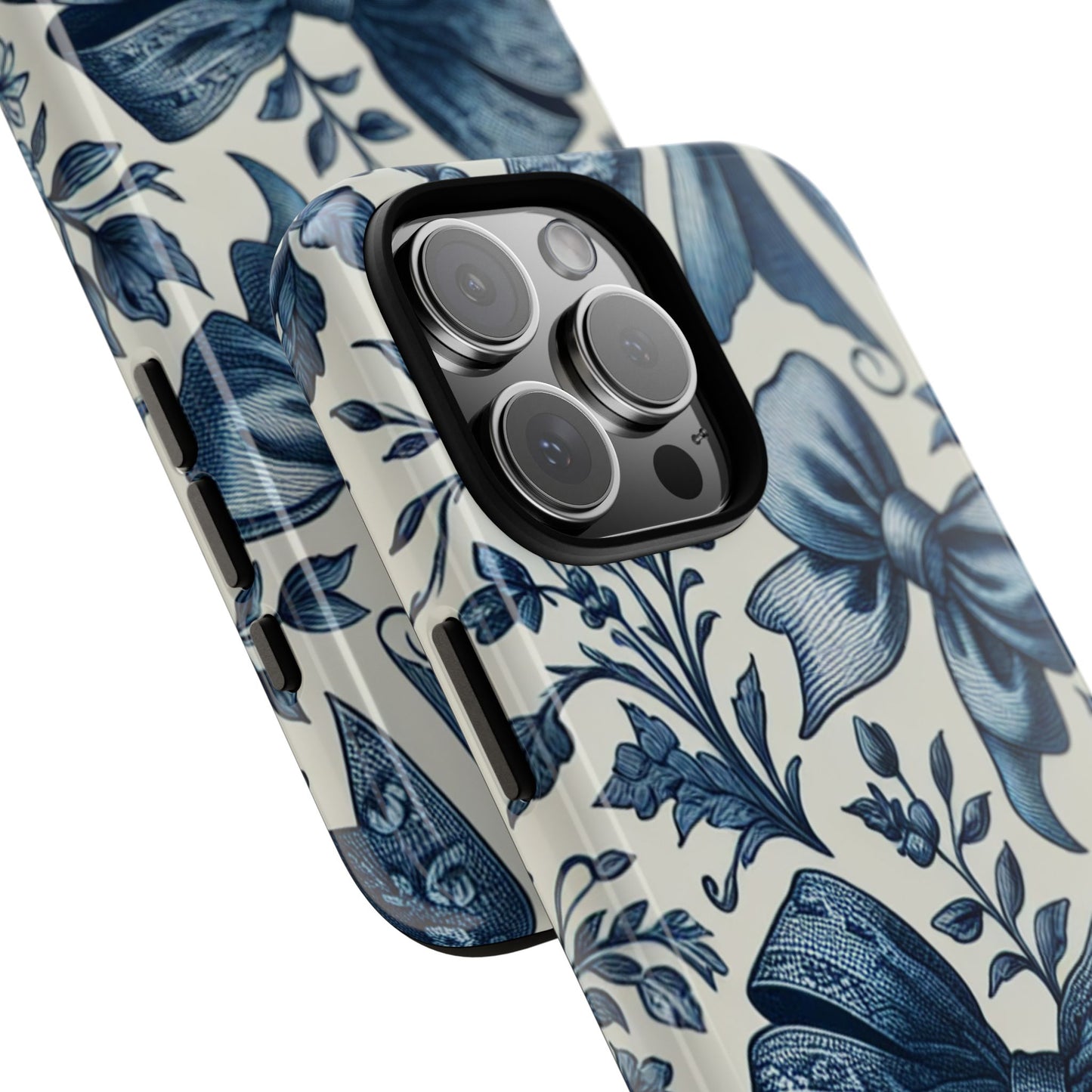 Coquette Vintage Bow Phone Case compatible with iPhone 16 pro max plus 15 14 13 12 11 10 9 8 X Samsung, Pixel Cute Blue Ribbon Floral Design