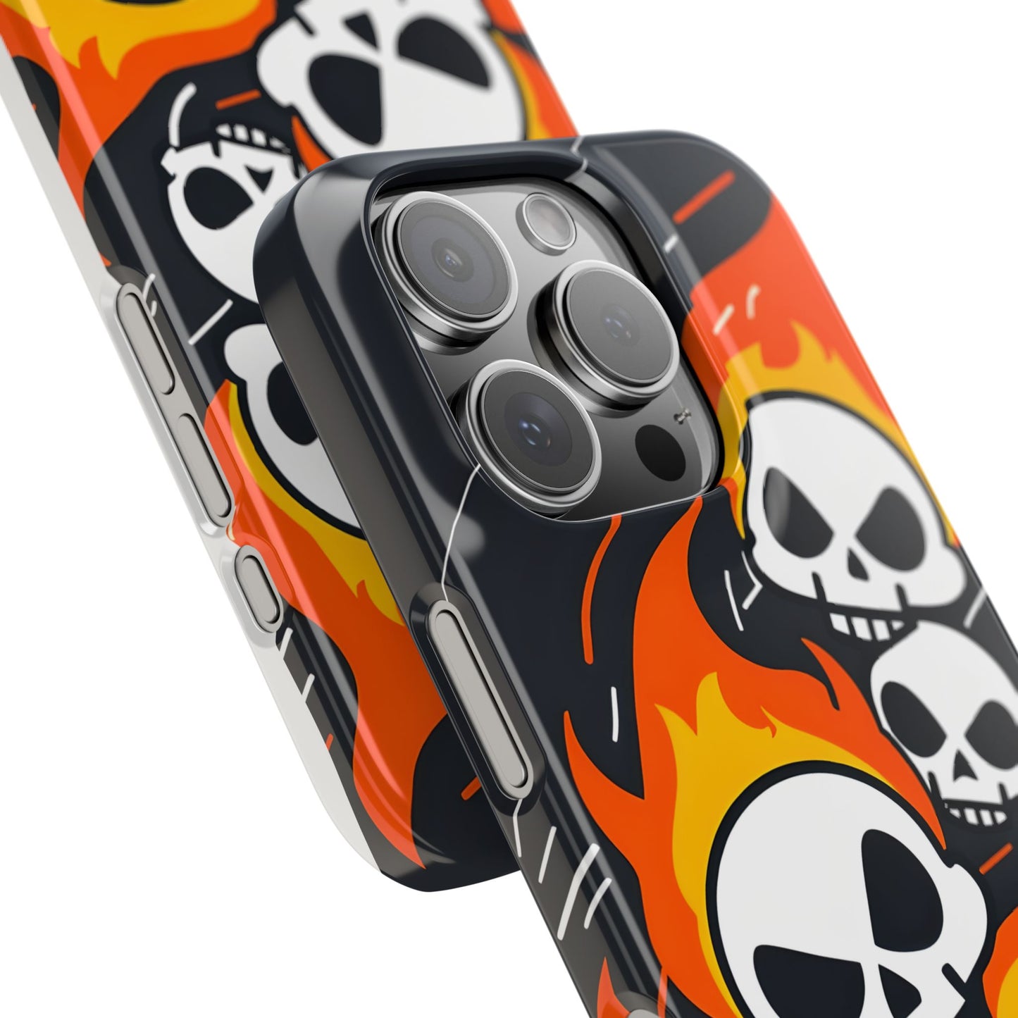 Flaming Skulls Slim Phone Case, Y2K Alt Halloween Aesthetic, Creepy Cute Cartoon Style, Stylish Music Lovers, Perfect Gift for Halloween