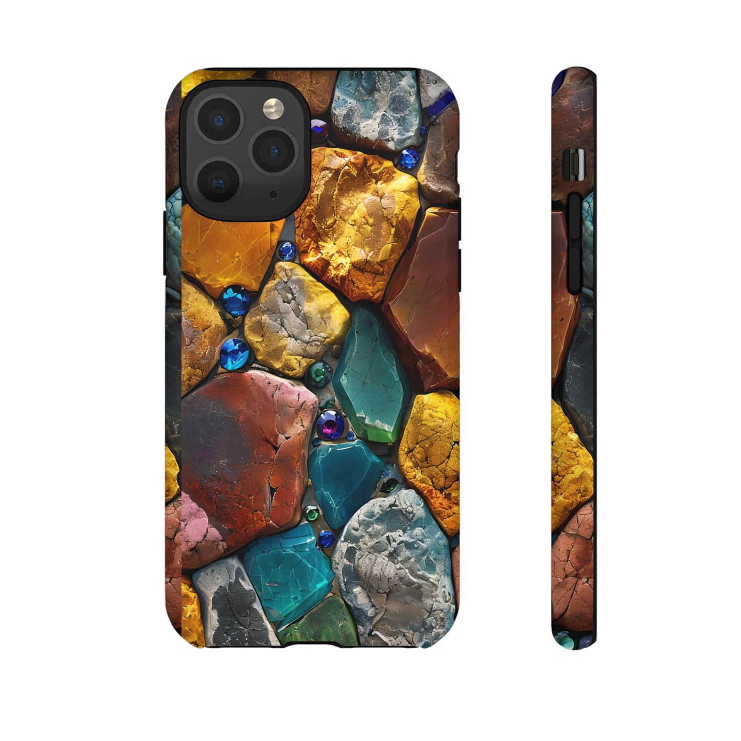 Gemstone Rock Mosaic Tough Phone Case - Nature-Inspired Crystal Pattern, Earthy Boho Aesthetic, Compatible with iPhone, Galaxy, and Pixels