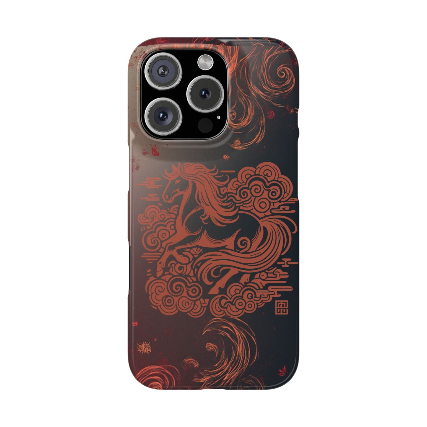 Year of the Horse Floral Art Slim Phone Case, Chinese Zodiac 2026 Design, compatible with iPhone 17 16 15 14 13 Galaxy Google
