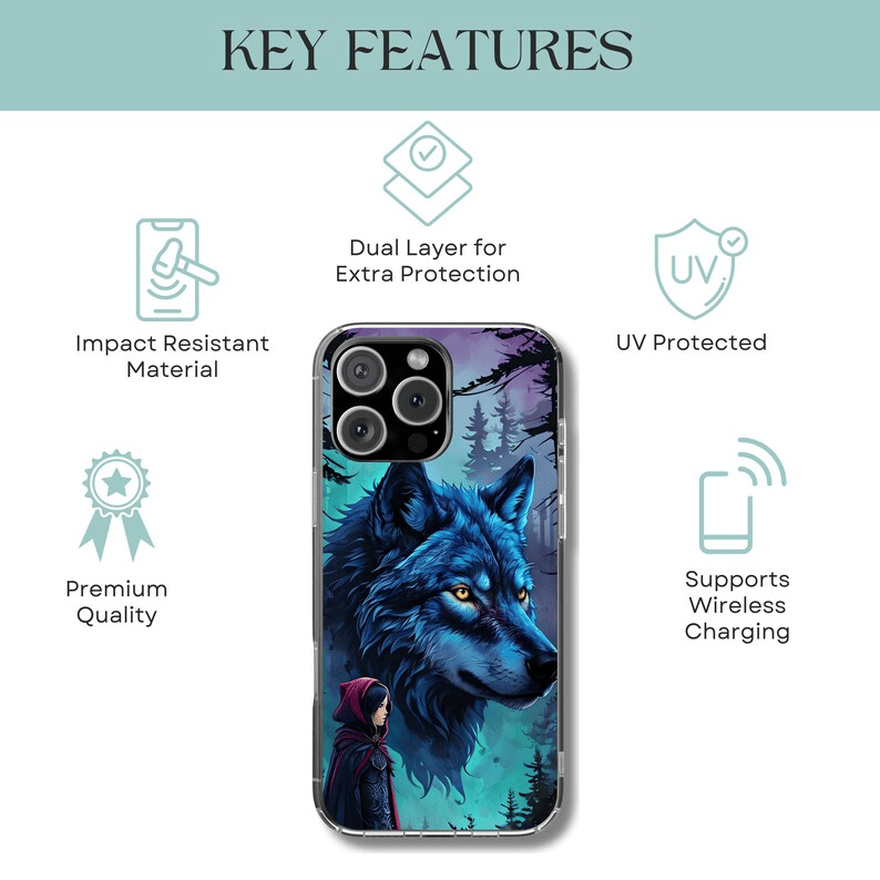 Little Red Riding Hood Wolf Phone Case - Fairytale Halloween Tough Case, Forest Witchcore Aesthetic, Compatible with iPhone, Galaxy, Google