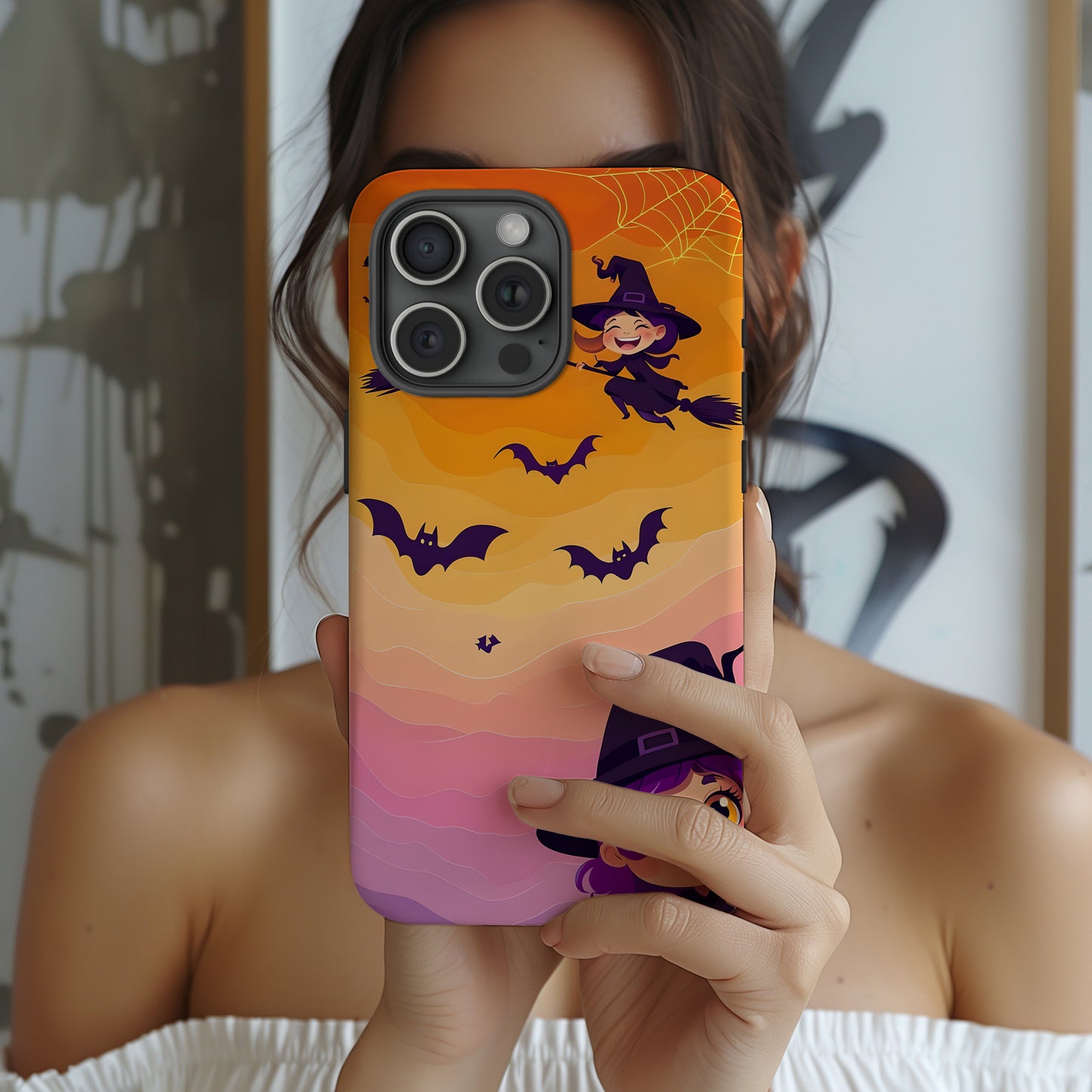 Cute Witch Halloween Phone Case Coquette - Creepy Cute Gift for Her, Goth Coquette Spooky Tough Case, Compatible with iPhone, Galaxy, Google