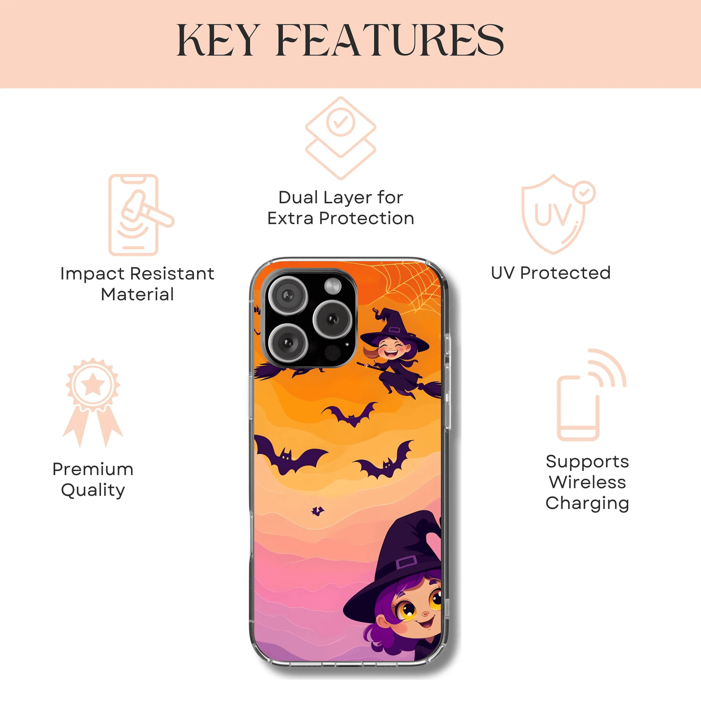 Cute Witch Halloween Phone Case Coquette - Creepy Cute Gift for Her, Goth Coquette Spooky Tough Case, Compatible with iPhone, Galaxy, Google