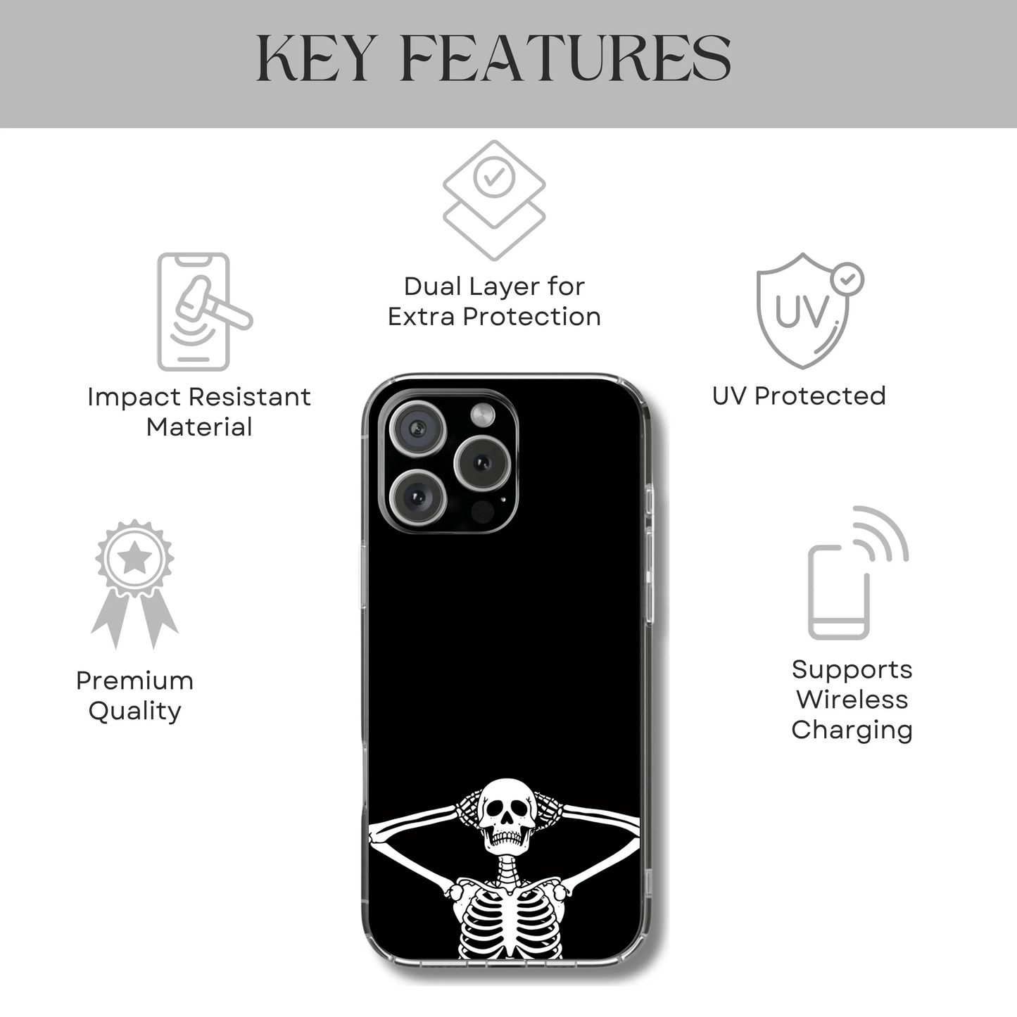 Skeleton Halloween Phone Case Coquette - Creepy Cute Gift for Her, Goth Coquette Spooky Tough Case,  Compatible with iPhone, Galaxy, Google