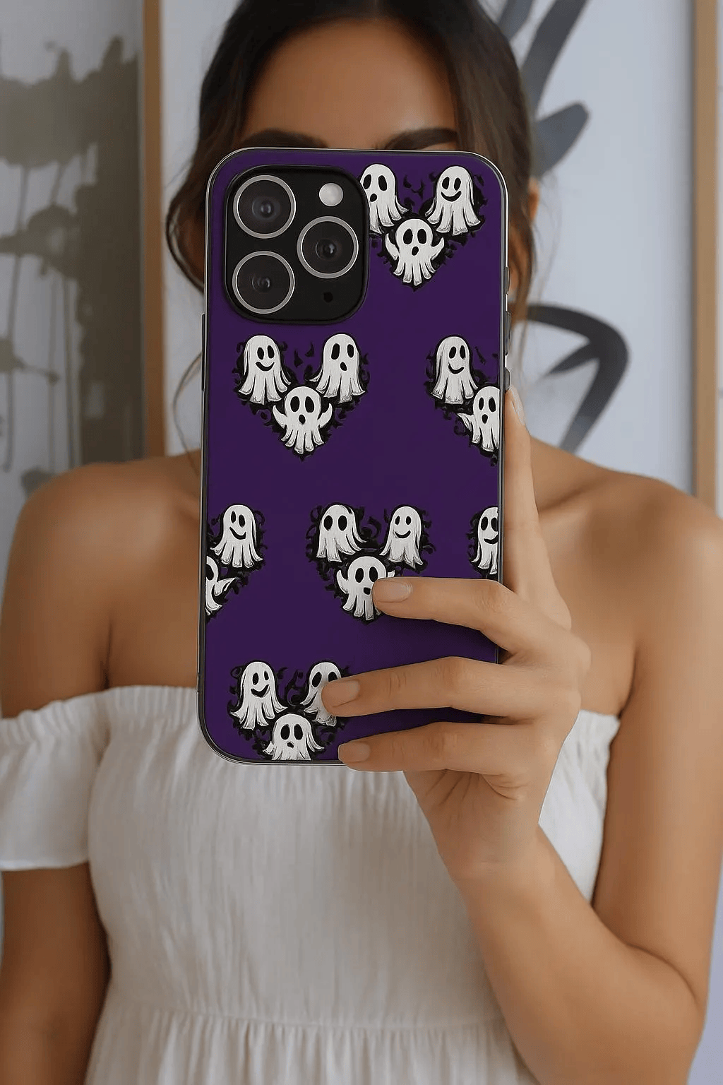 Cute Ghost Heart Tough Phone Case  - Creepy Cute Spooky Heart Print, Goth Coquette Aesthetic, Compatible with iPhone, Galaxy, Google iPhones