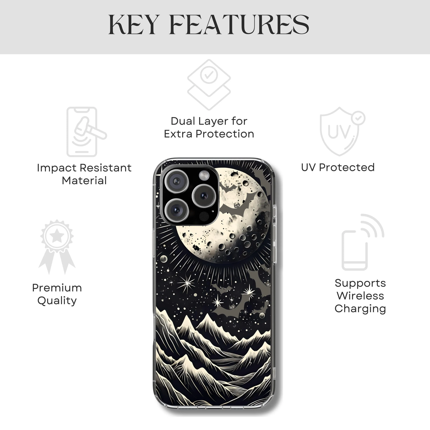 Vintage Halloween Night Sky Phone Case - Spooky Mountain Moon Scene, Celestial Goth Aesthetic, Compatible with iPhone, Galaxy, Google Phones