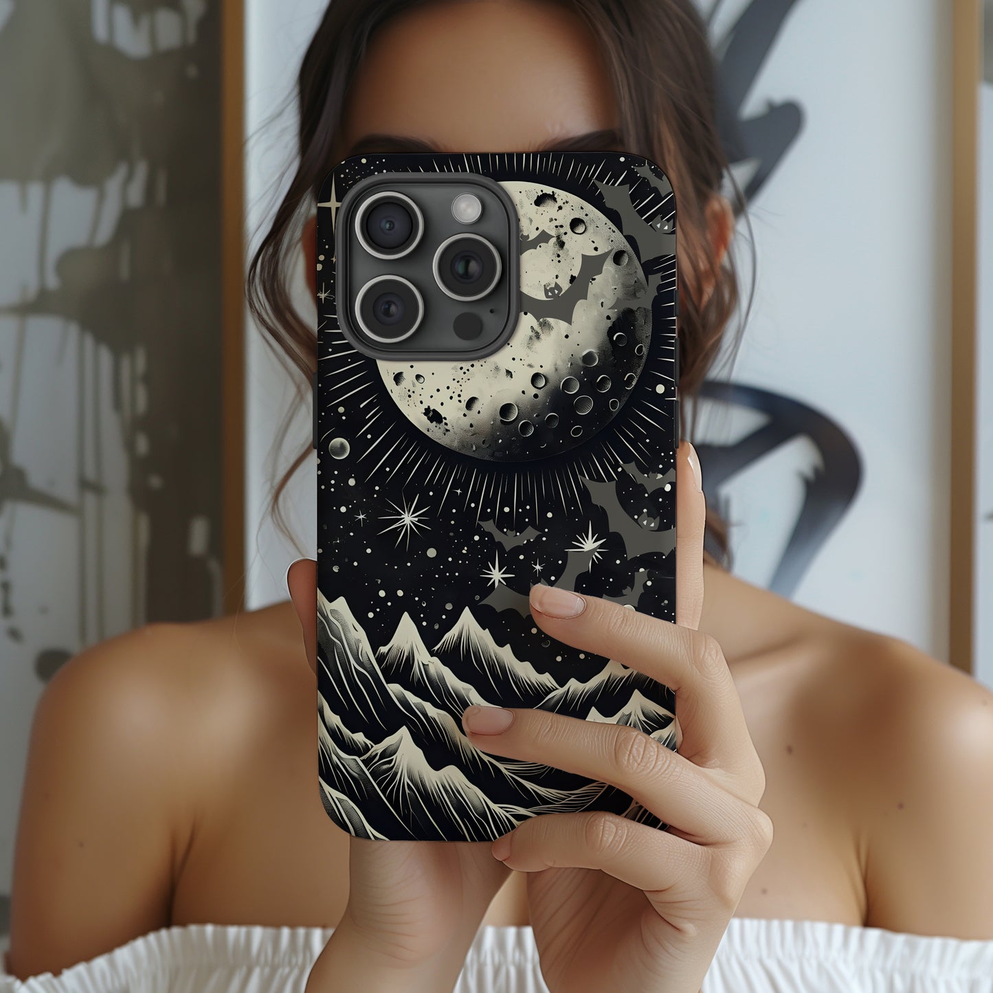 Vintage Halloween Night Sky Phone Case - Spooky Mountain Moon Scene, Celestial Goth Aesthetic, Compatible with iPhone, Galaxy, Google Phones