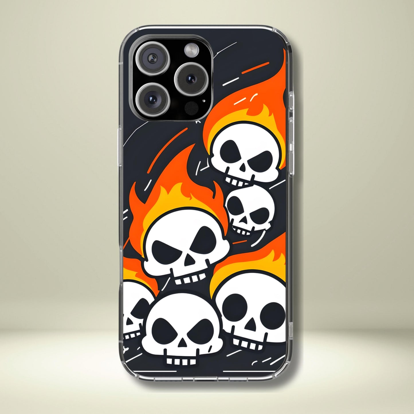 Flaming Skulls Tough Phone Case - Y2K Alt Halloween Aesthetic, Creepy Cute Cartoon Style, Compatible with iPhone, Galaxy, and Google Phones