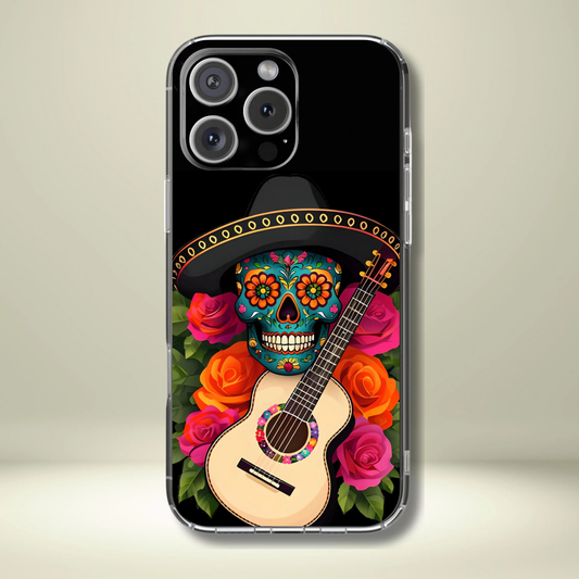Mariachi Skull Tough Phone Case - Colorful Folk Aesthetic, Halloween Floral Skull Design, Compatible with iPhone, Galaxy, and Google Phones