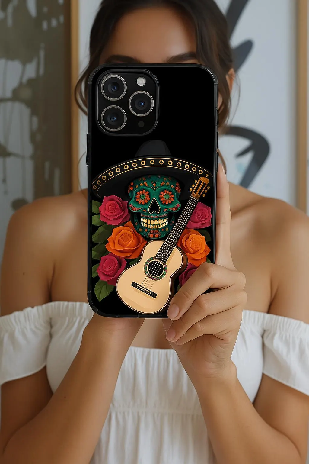 Mariachi Skull Tough Phone Case - Colorful Folk Aesthetic, Halloween Floral Skull Design, Compatible with iPhone, Galaxy, and Google Phones