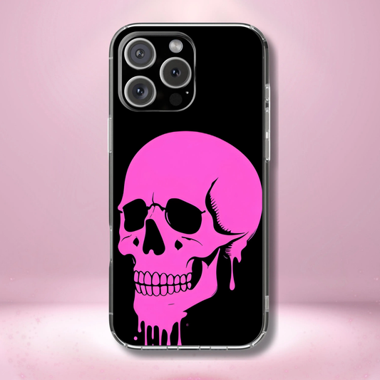 Dripping Skull Tough Phone Case - Hot Pink Spooky Design, Goth Coquette Aesthetic, Compatible with iPhone, Galaxy, and Google Phones