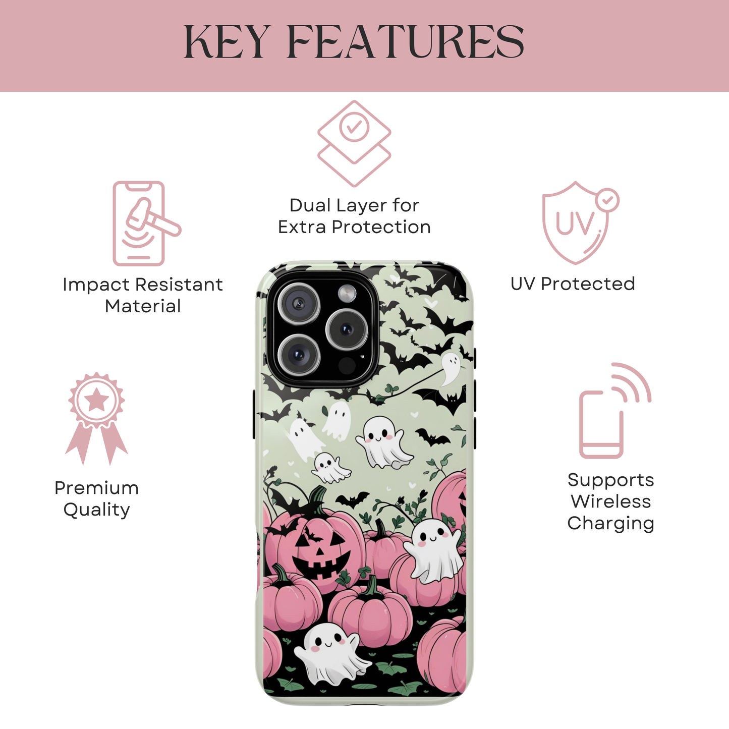 Soft Spooky Phone Case, Coquette Ghost Case, Pastel Halloween Aesthetic, Cute Pink Pumpkin Cover, Muted Color Halloween Gift