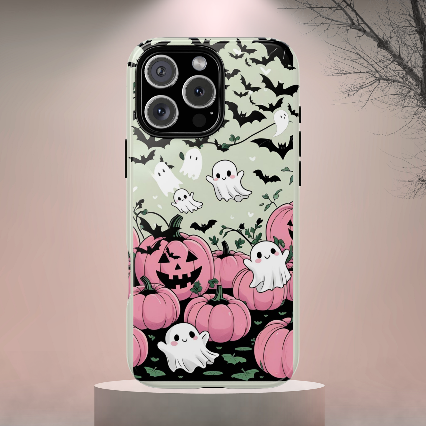 Soft Spooky Phone Case, Coquette Ghost Case, Pastel Halloween Aesthetic, Cute Pink Pumpkin Cover, Muted Color Halloween Gift