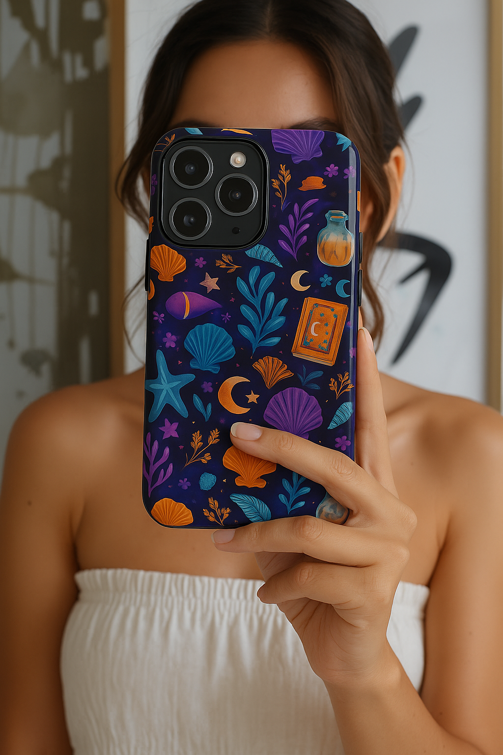 Magical Ocean Phone Case, Spooky Sea Vibes Cover, Witchy Seashell Starfish Moon Fish Night Aesthetic compatible with iPhone Galaxy Pixel