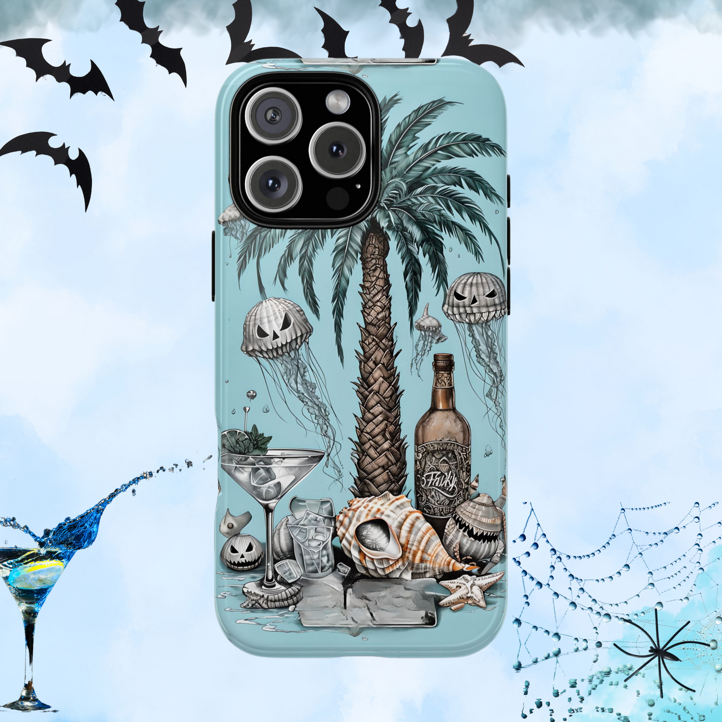 Summerween Phone Case, Halloween Beach Phone Cover, Spooky Tropical Phone Case, Pumpkin Jellyfish Phone Cover, Goth Cute Coastal Aesthetic