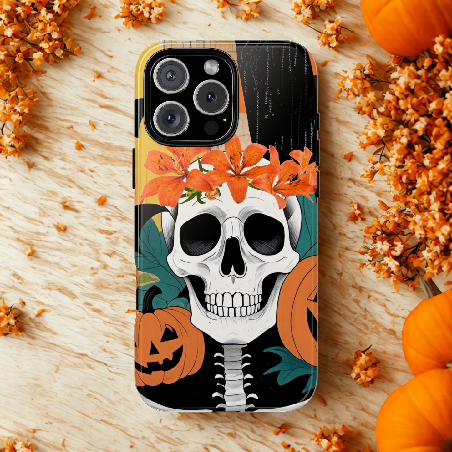 Summerween Skull Phone Case, Halloween Floral Skeleton Phone Cover, Pumpkin Goth Aesthetic Case, Spooky Fall Accessory, Floral Horror Gift