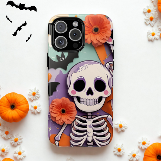 Summerween Skull Phone Case, Halloween Floral Skeleton Phone Cover, Pumpkin Goth Aesthetic Case, Spooky Fall Accessory, Floral Horror Gift