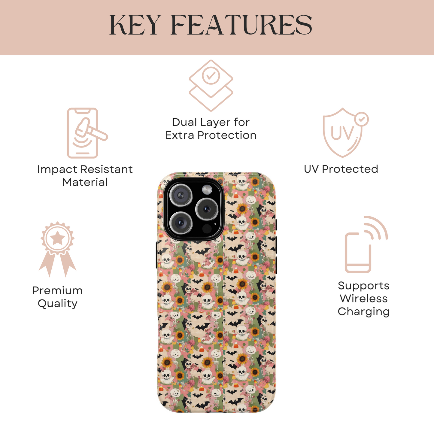 Summerween Skeleton Phone Case, Pastel Goth Halloween Phone Cover - Spooky Floral Cute Pumpkin Goth Vibe, Pastel Fall Aesthetic Horror Gift