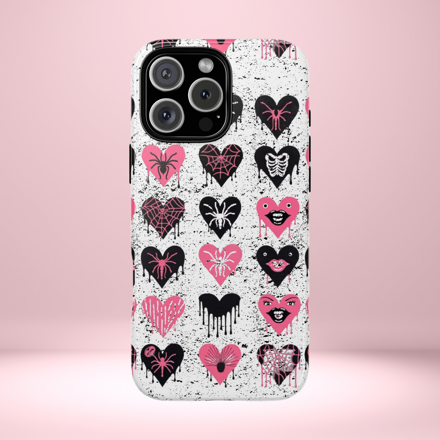 Goth Heart Phone Case, Pink Punk Spider Web Phone Cover, Creepy Cute Skeleton Lips Case, Alt Girl Horror Aesthetic Accessory, Dripping Heart
