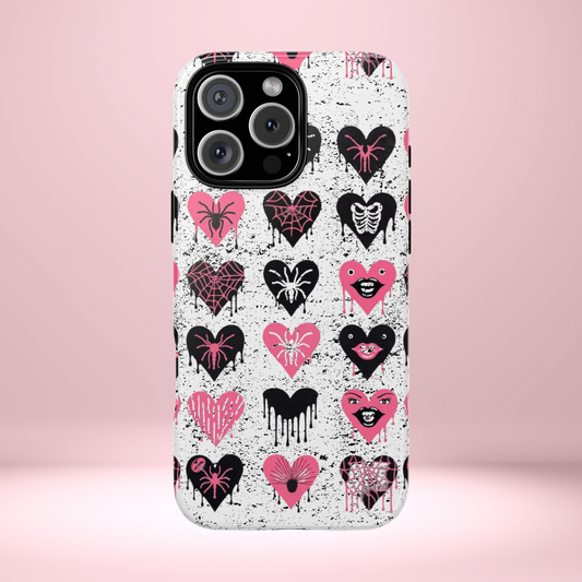 Goth Heart Phone Case, Pink Punk Spider Web Phone Cover, Creepy Cute Skeleton Lips Case, Alt Girl Horror Aesthetic Accessory, Dripping Heart