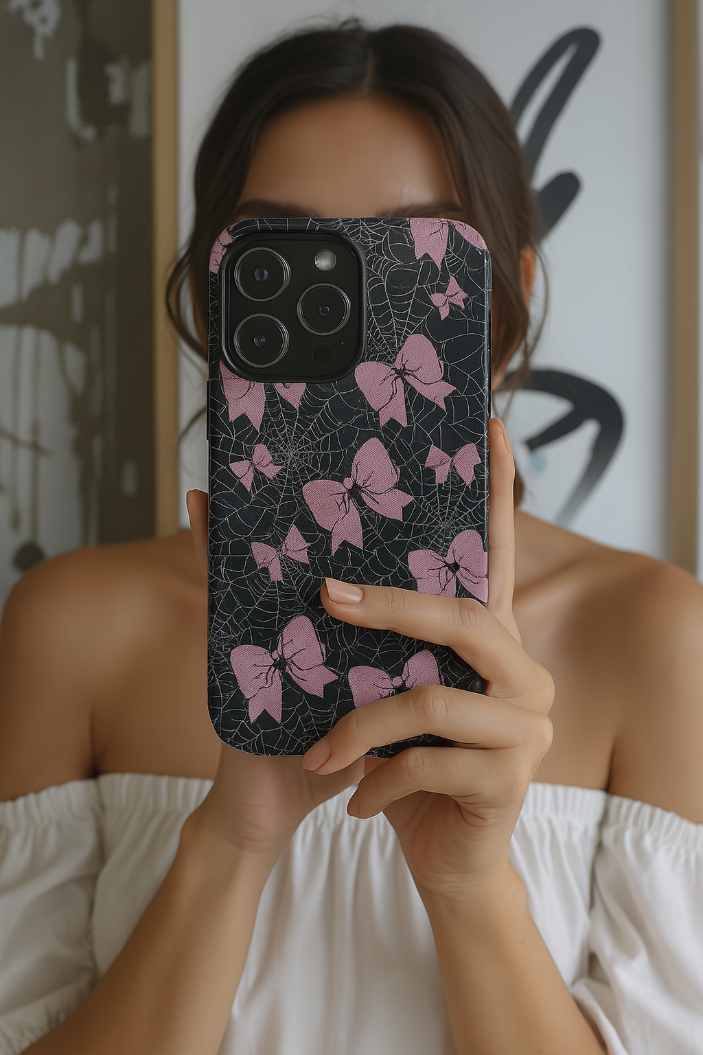 Pink Spider Bow Phone Case, Goth Coquette Spiderweb Phone Cover Creepy Cute Halloween Aesthetic Case Spooky Glam Girl Accessory for Alt Fans