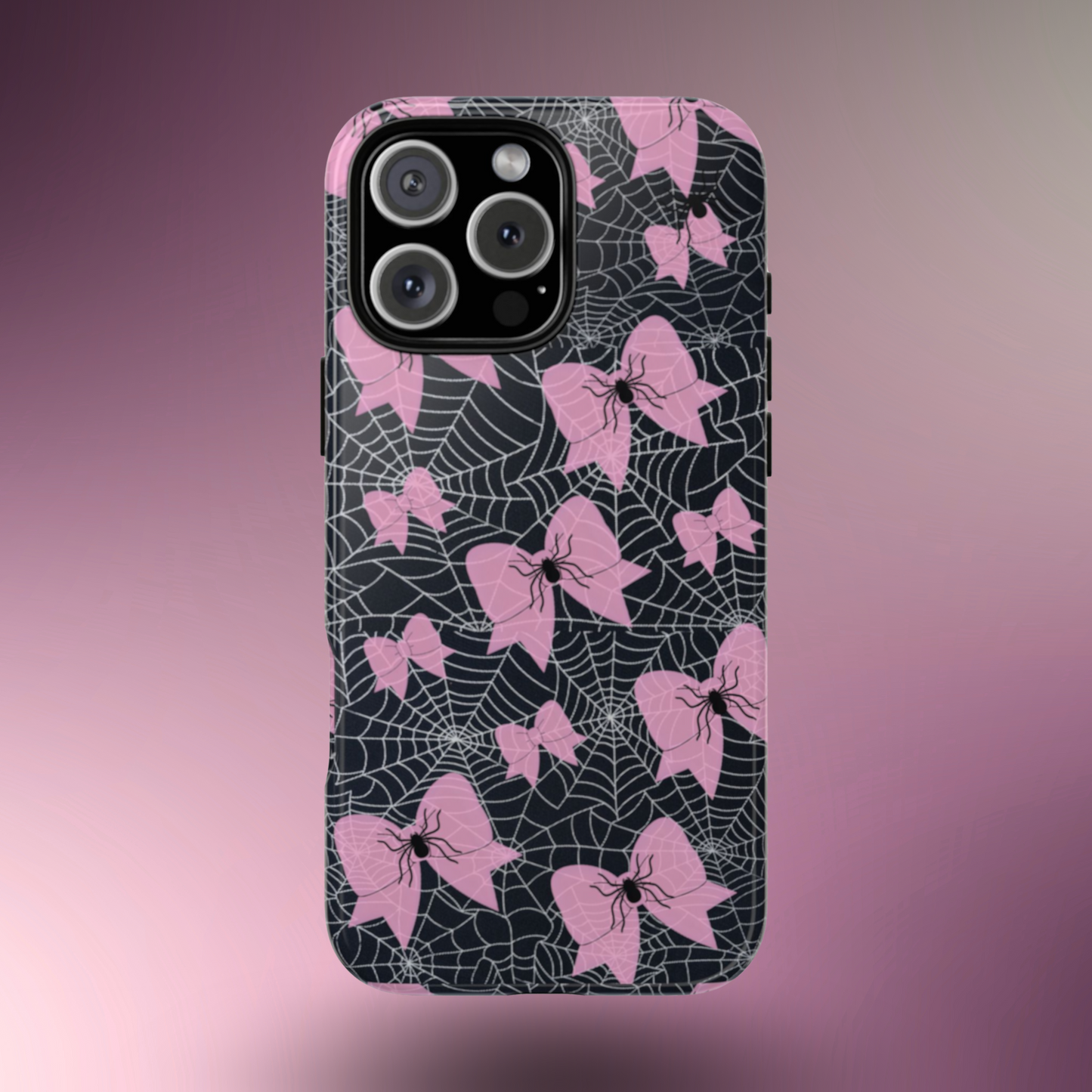 Pink Spider Bow Phone Case, Goth Coquette Spiderweb Phone Cover Creepy Cute Halloween Aesthetic Case Spooky Glam Girl Accessory for Alt Fans