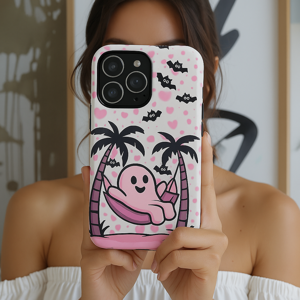 Summerween Phone Case, Coquette Ghost Phone Case, Funny Spooky Cute Case, Pink Halloween Aesthetic, Beachy Spooky Vibe Gift