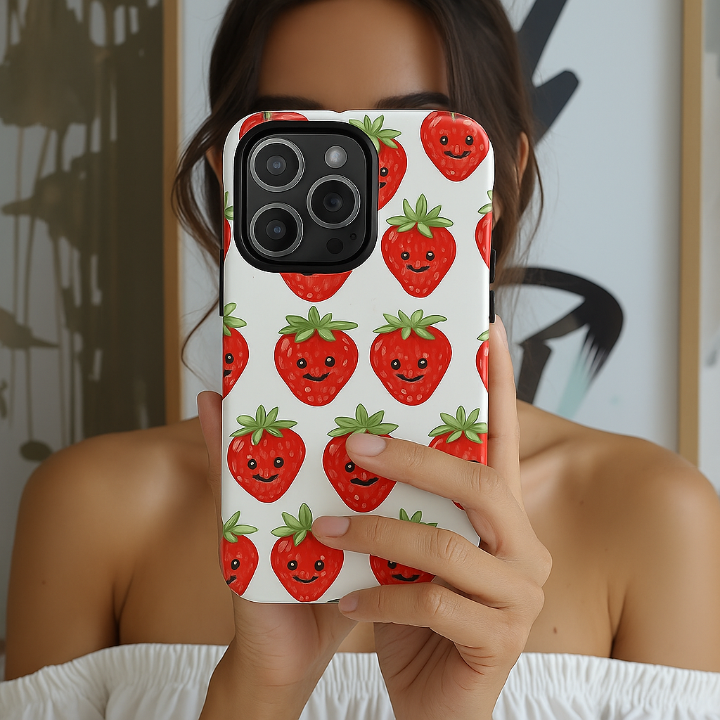 Summerween Strawberry Phone Case, Coquette Ghost Phone Case, Funny Cute Creepy Fruit Case, Halloween Aesthetic with Kawaii Beach Vibes Gift
