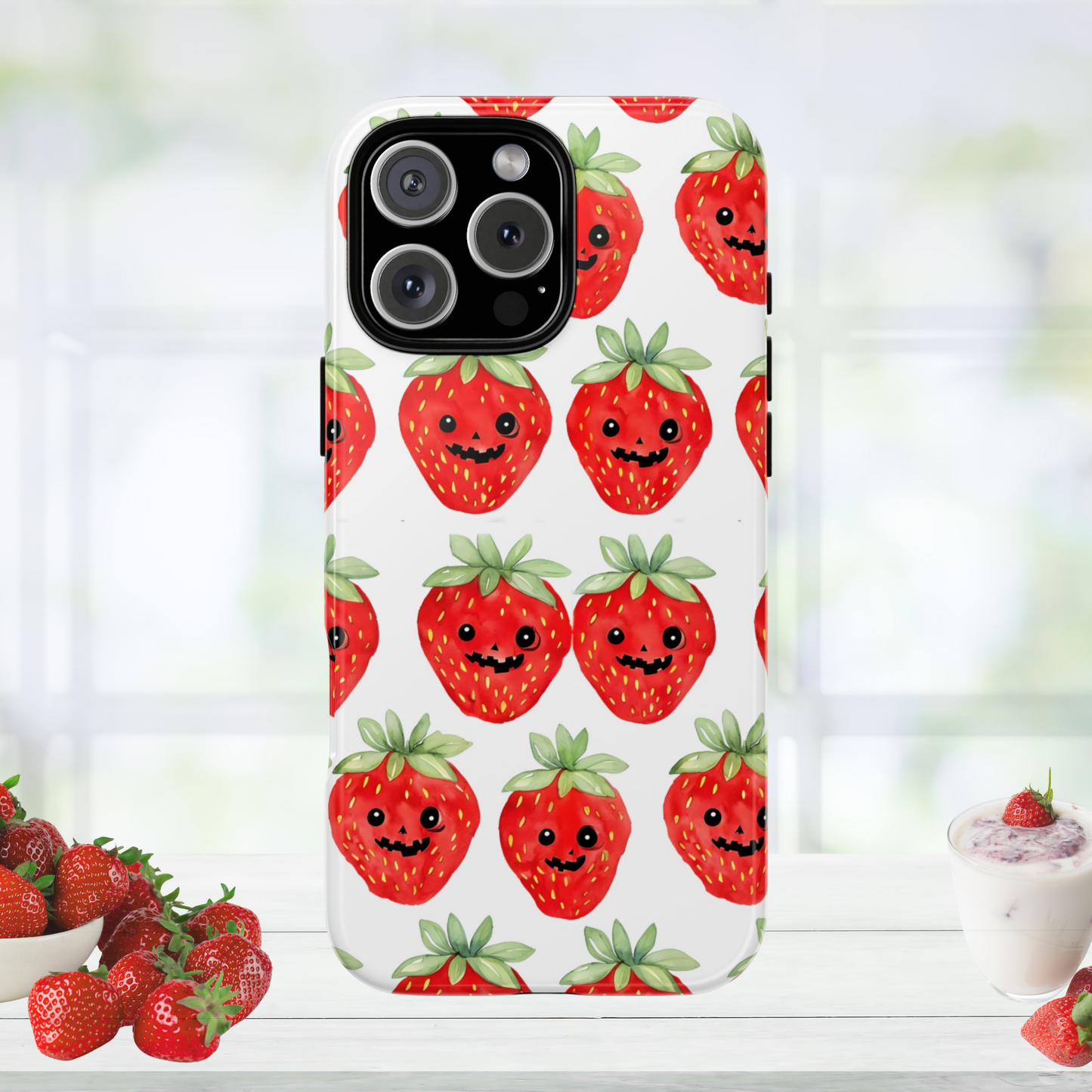 Summerween Strawberry Phone Case, Coquette Ghost Phone Case, Funny Cute Creepy Fruit Case, Halloween Aesthetic with Kawaii Beach Vibes Gift