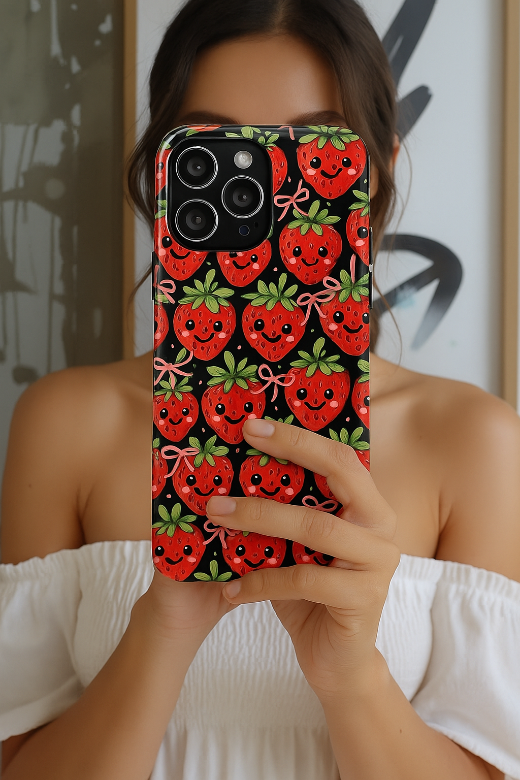 Summerween Strawberry Jack O' Lanterns Phone Case, Coquette Spiderweb Phone Cover Cute Halloween Aesthetic Case Pink Bow Glam Girl Accessory