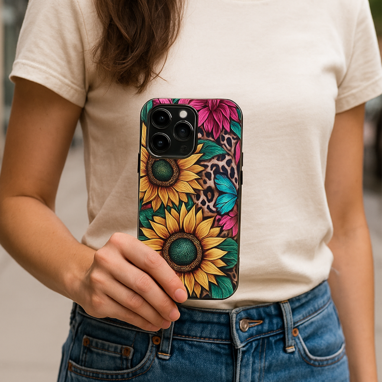 Stained Glass Sunflower Phone Case - Tough  and Aesthetic Floral Butterfly Design - iPhone and Samsung Galaxy Cover, Protective & Stylish
